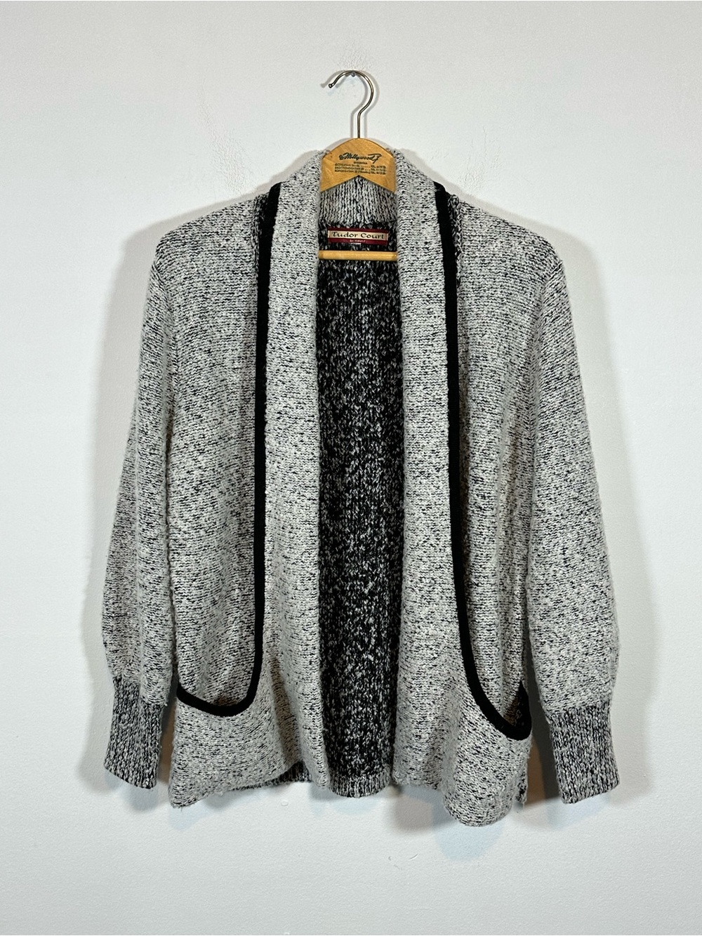 Tudor Court Tweed Knit Open Front Cardigan Jacket Slouchy Shacket Cozy Comfy OS